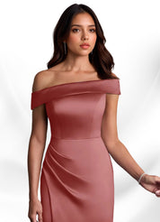 Augday Kamala Sheath One Shoulder Stretch Satin Dress