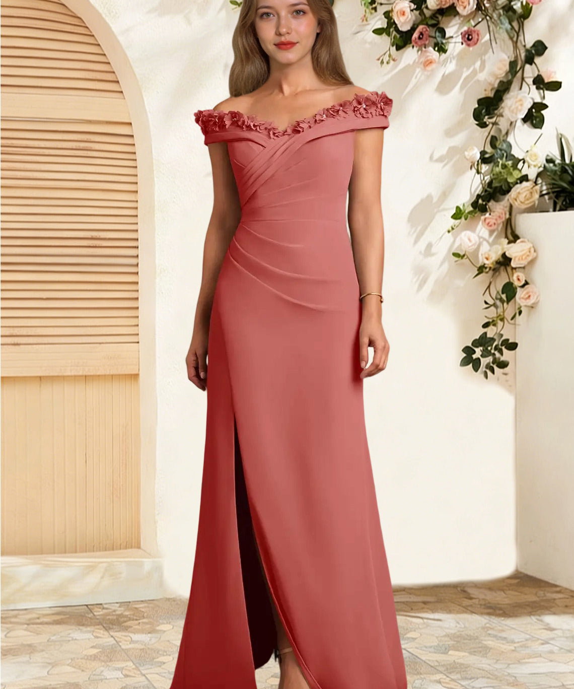 Augday Jettie Sheath Pleated Chiffon Dress