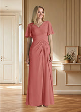 Augday Morning Glory A-Line V-Neck Ruched Chiffon Dress