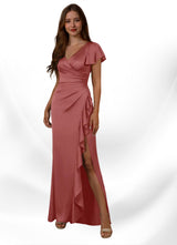 Augday Roya Mermaid V-Neck Pleated Stretch Satin