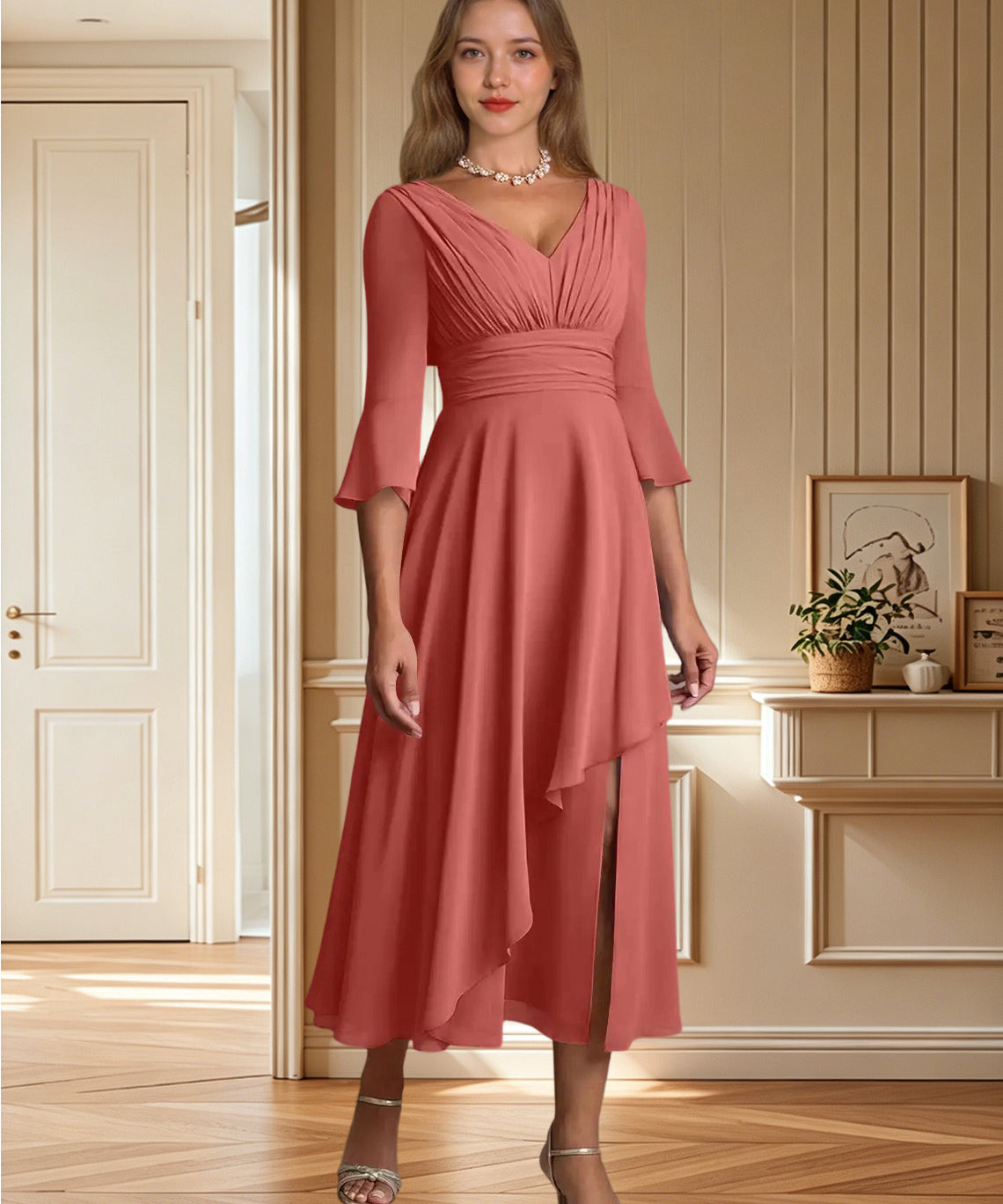 Augday Aerynne A-Line Pleated Chiffon Dress