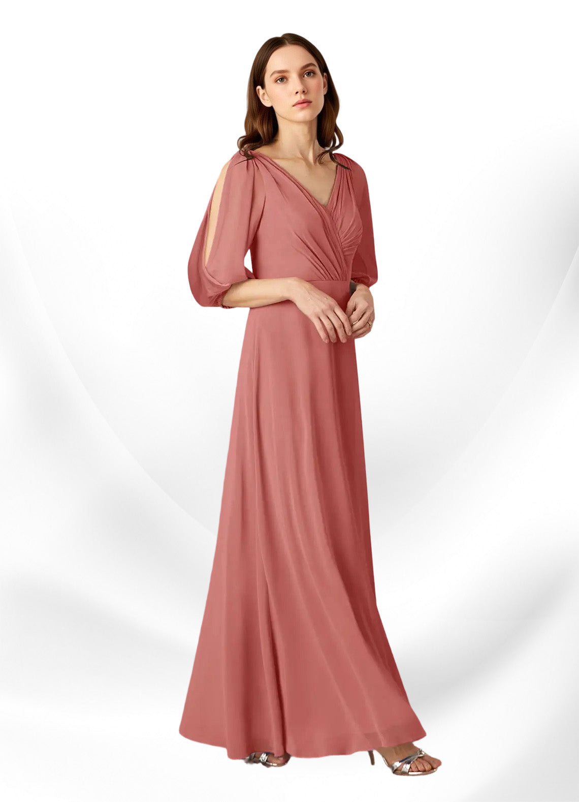Augday Bronwyn A-Line V-Neck Ruched Chiffon Dress