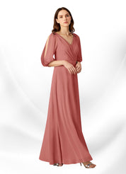 Augday Bronwyn A-Line V-Neck Ruched Chiffon Dress