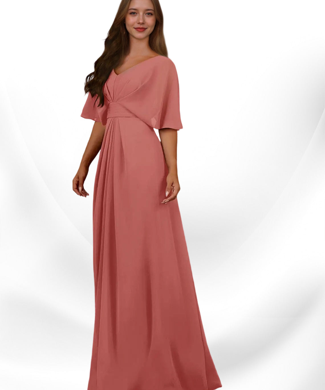 Augday Oksana A-Line V-Neck Pleated Chiffon Dress