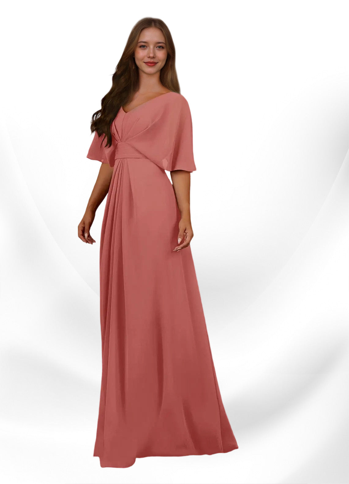 Augday Oksana A-Line V-Neck Pleated Chiffon Dress