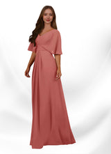 Augday Oksana A-Line V-Neck Pleated Chiffon Dress
