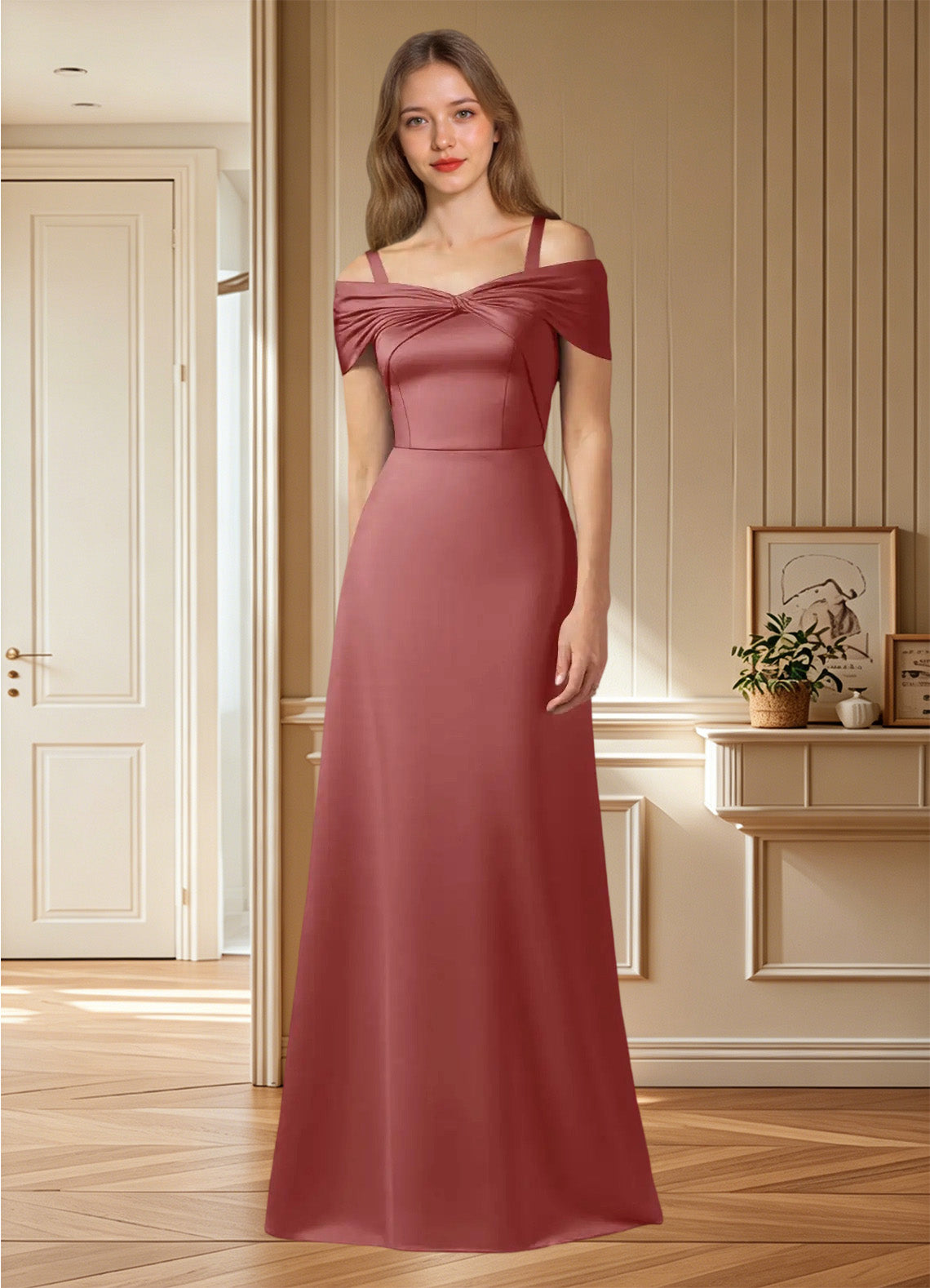 Augday Amelia A-Line Off the Shoulder Stretch Satin Dress