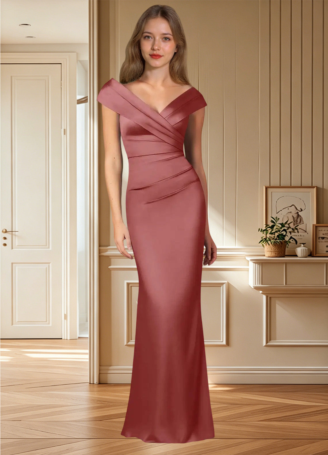 Augday Ludlow Mermaid Pleated Stretch Satin Dress