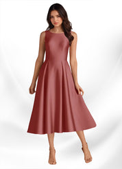 Augday Fulton A-Line Pleated Stretch Satin Dress