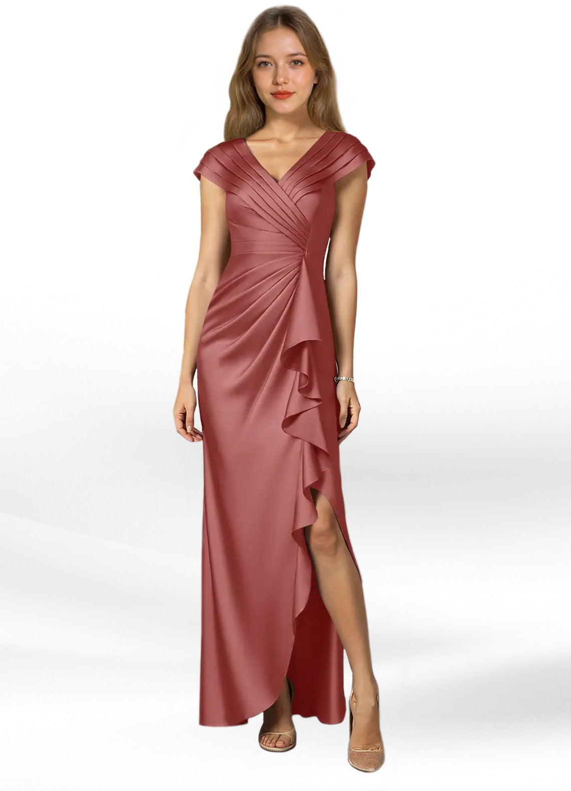 Augday Anderson A-Line Pleated Stretch Satin Dress