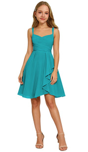 Augday Laly Girl Short Chiffon Flower Girl Dress for Wedding Spaghetti Straps Teens Formal Dresses