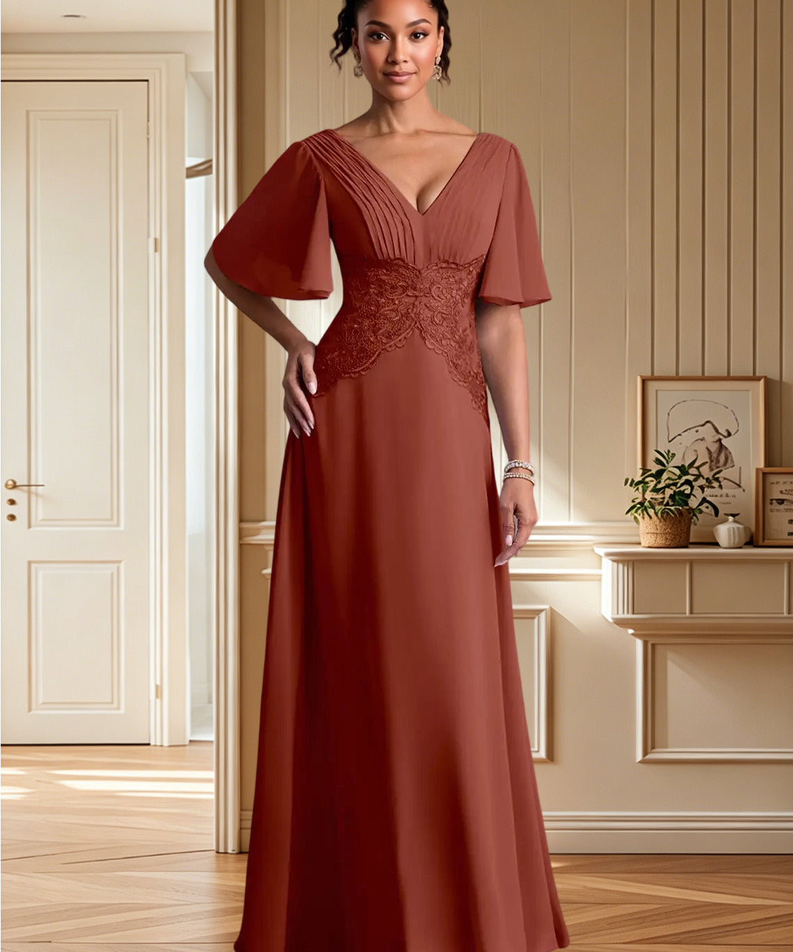 Augday Milliat A-Line Lace Chiffon Dress