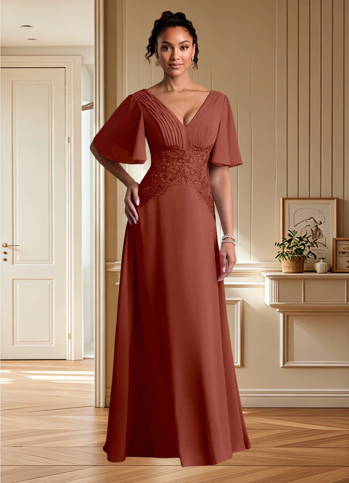Augday Milliat A-Line Lace Chiffon Dress