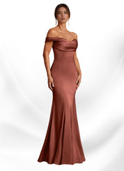 Augday  Mermaid Off the Shoulder Stretch Satin Dress