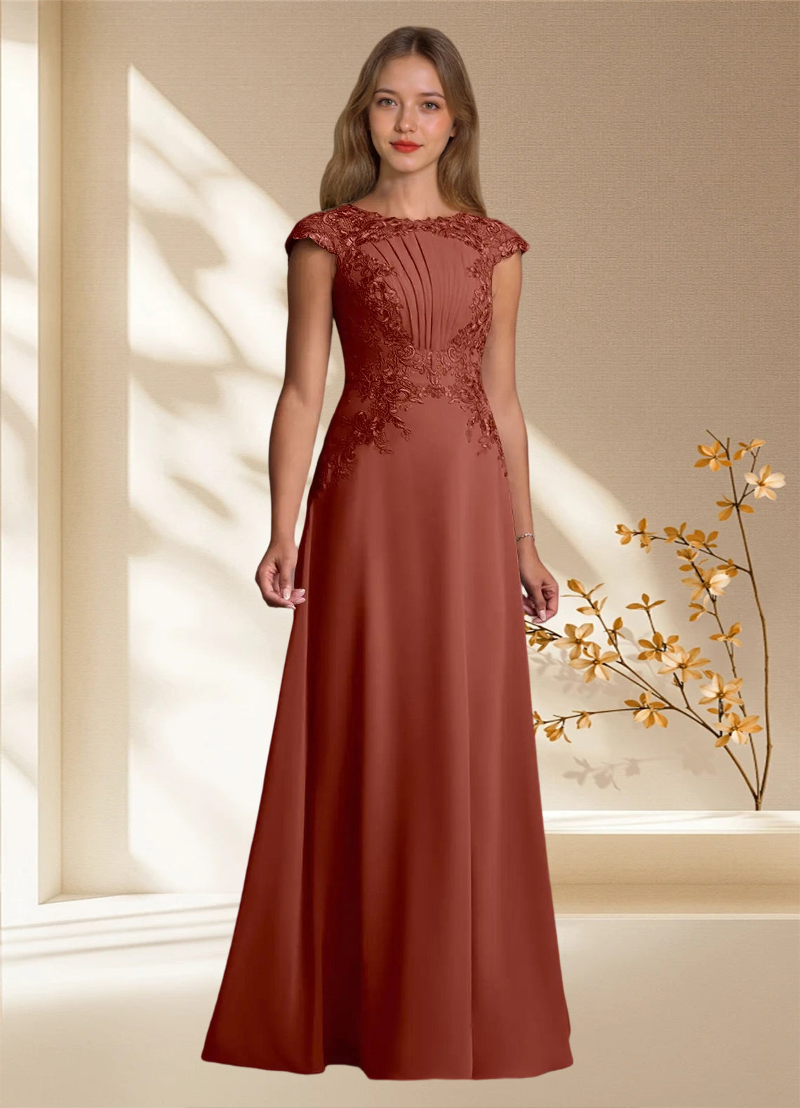 Augday Christi A-Line Lace Chiffon Dress