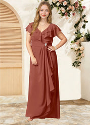 Augday Snapdragon A-Line V-Neck Ruched Chiffon Dress