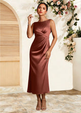 Augday Mazhe A-Line Pleated Stretch Satin Dress