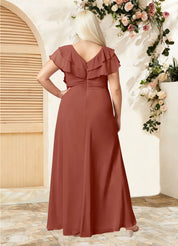 Augday Snapdragon A-Line V-Neck Ruched Chiffon Dress
