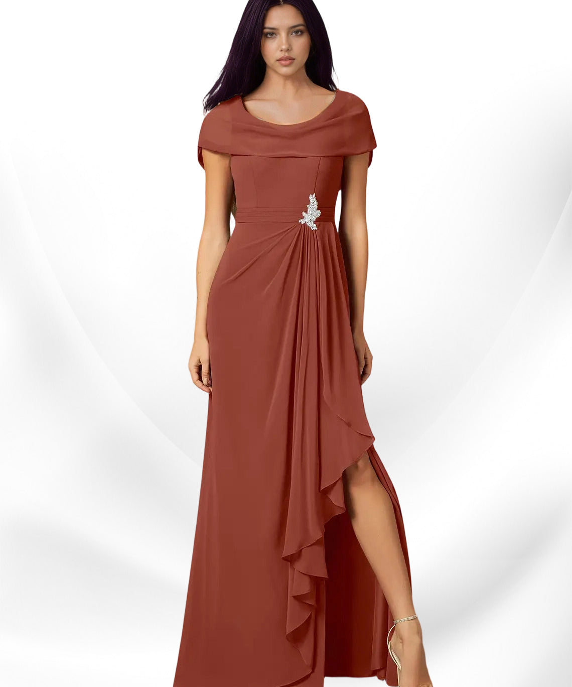 Augday Mary A-Line Side Slit Chiffon Dress