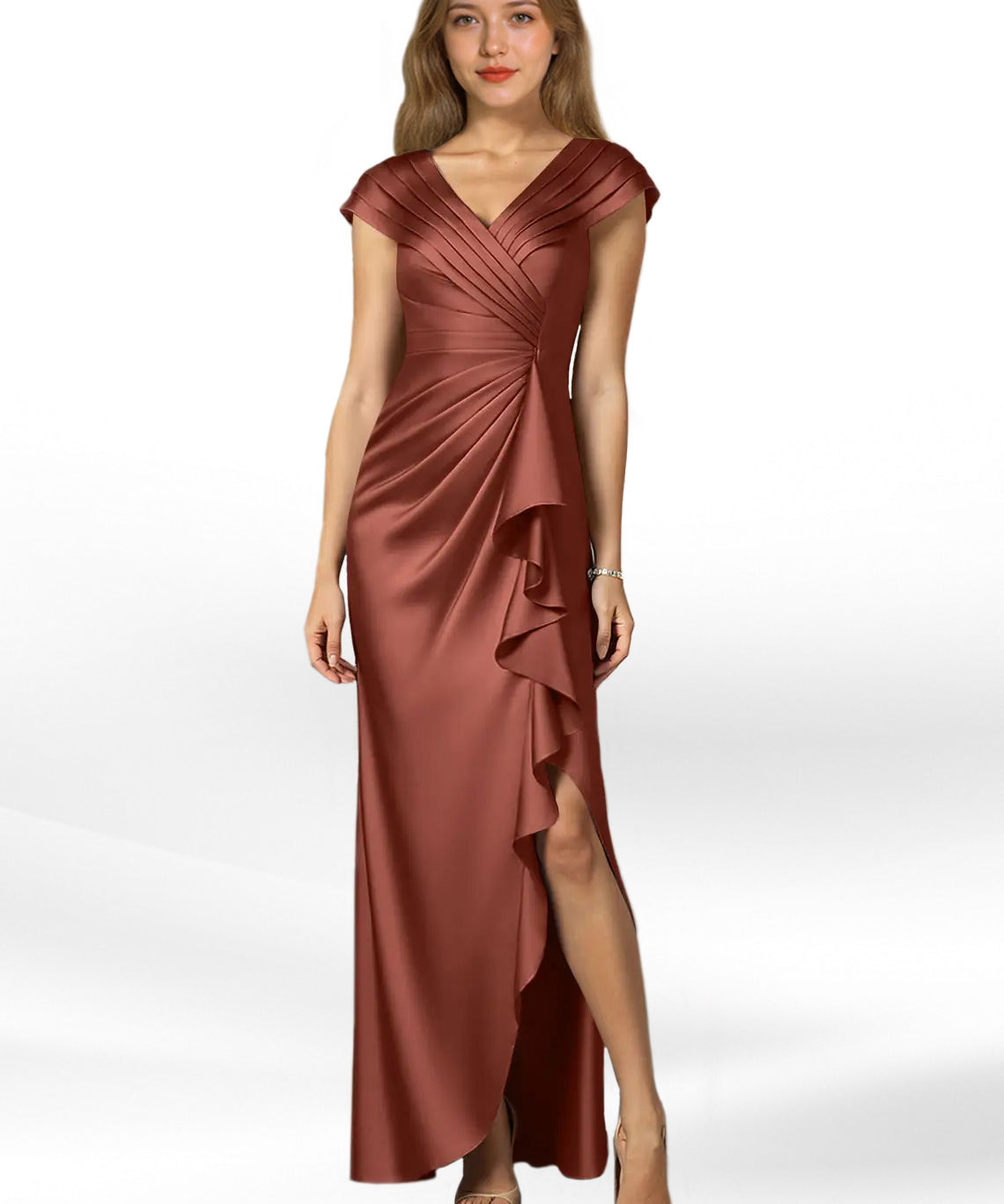 Augday Anderson A-Line Pleated Stretch Satin Dress