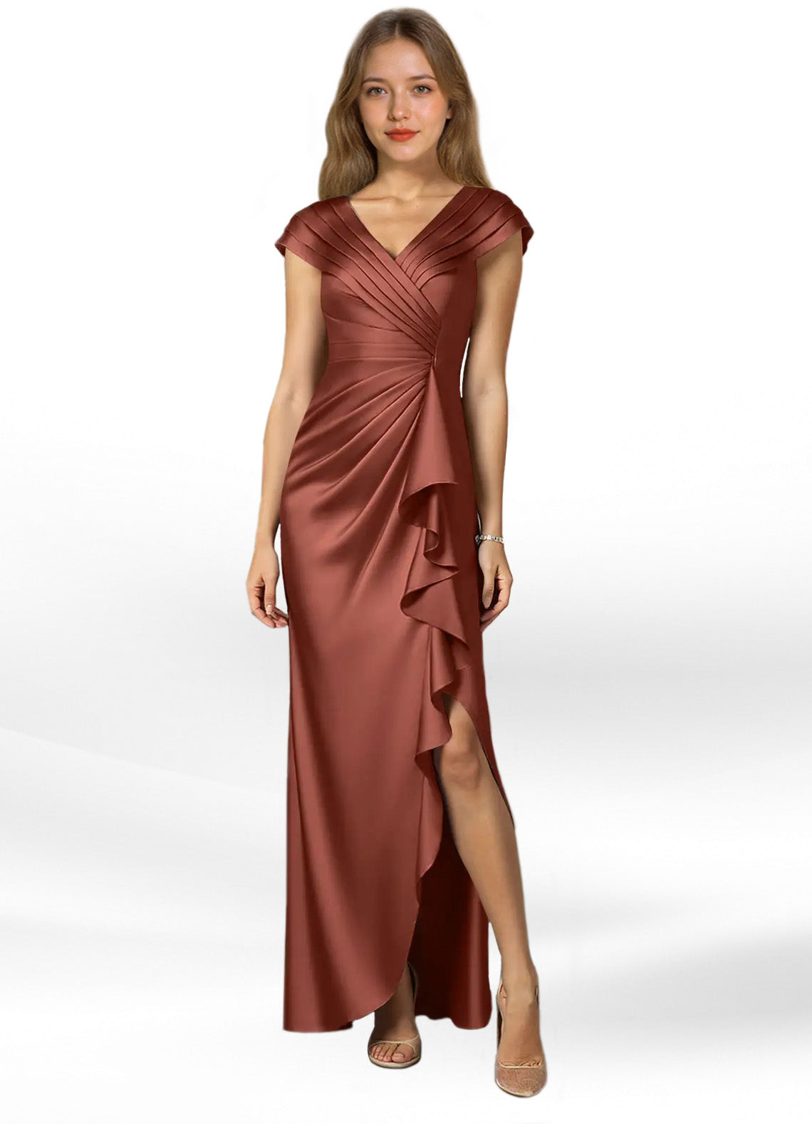 Augday Anderson A-Line Pleated Stretch Satin Dress