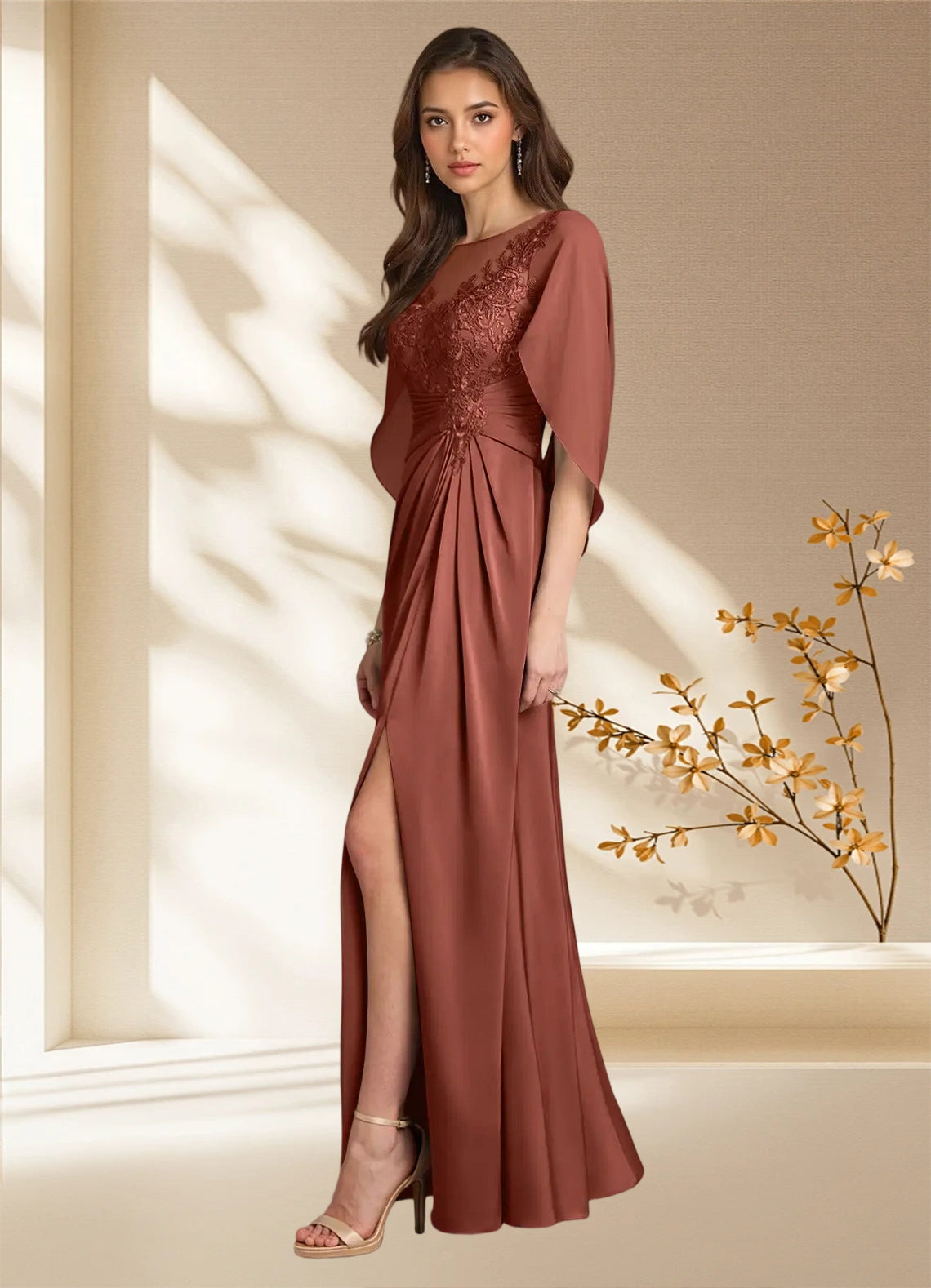 Augday Hera A-Line Lace Stretch Satin Dress