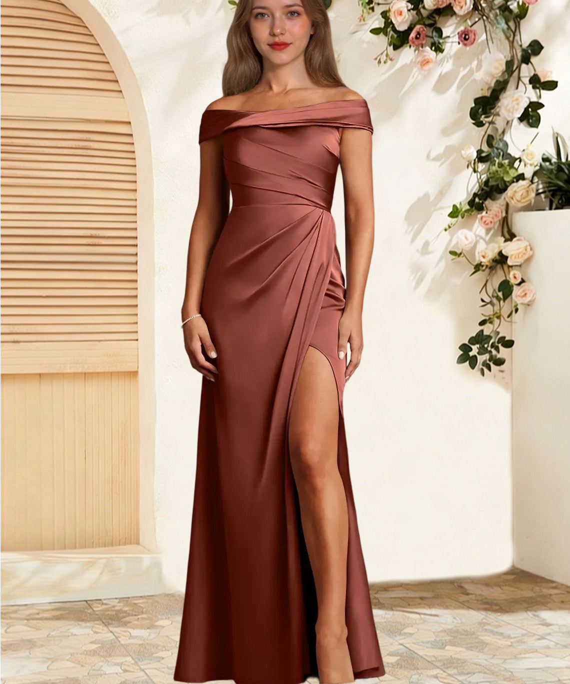 Augday Bedford Sheath Pleated Stretch Satin Dress