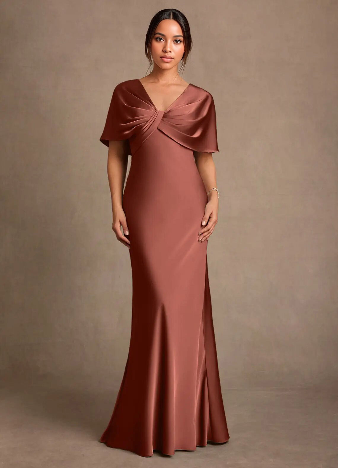 Augday Dosia Sheath Pleated Stretch Satin Dress