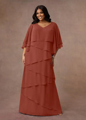 Augday OHara A-Line V-Neck Chiffon Dress Plus Size