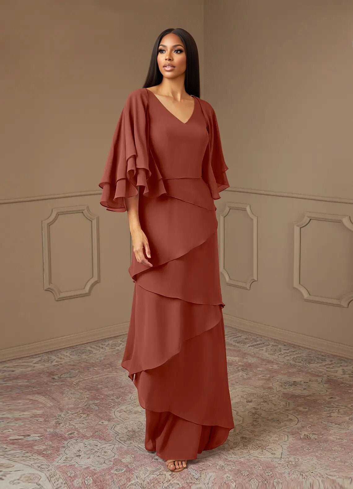 Augday OHara A-Line V-Neck Chiffon Dress
