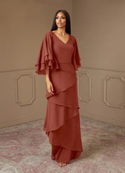 Augday OHara A-Line V-Neck Chiffon Dress