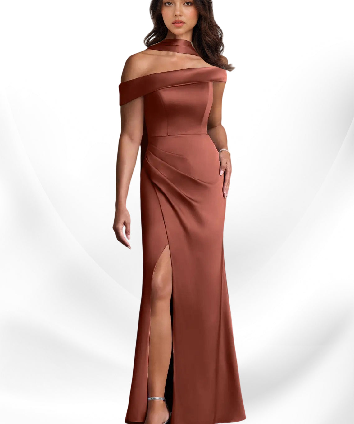 Augday Kamala Sheath One Shoulder Stretch Satin Dress