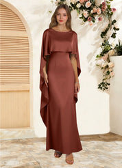 Augday Eli Sheath Boatneck Stretch Satin Dress