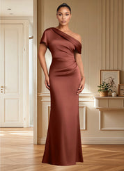 Augday Rutha Sheath One Shoulder Stretch Satin Dress