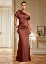 Augday Rutha Sheath One Shoulder Stretch Satin Dress