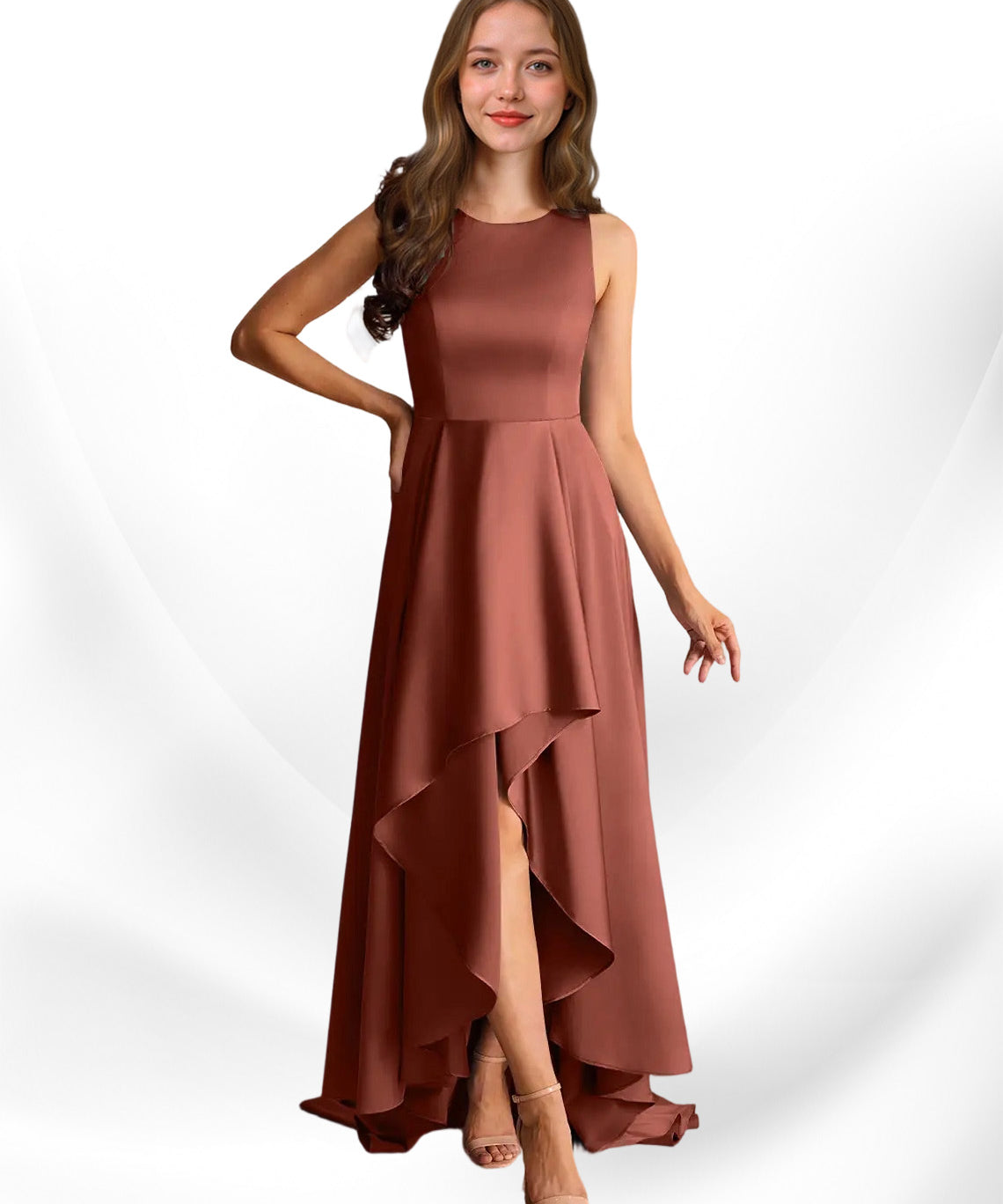 Augday Niles A-Line Trains Stretch Satin Dress