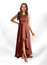 Augday Niles A-Line Trains Stretch Satin Dress
