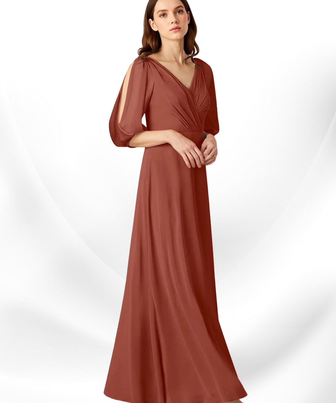 Augday Bronwyn A-Line V-Neck Ruched Chiffon Dress