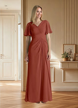 Augday Morning Glory A-Line V-Neck Ruched Chiffon Dress