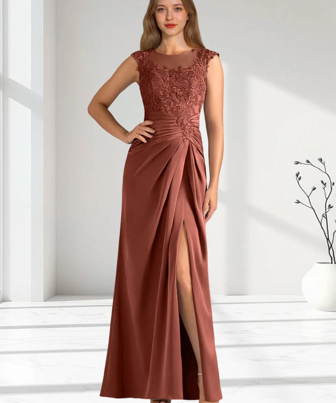 Augday Santa Barbara Sheath Pleated Stretch Satin Dress