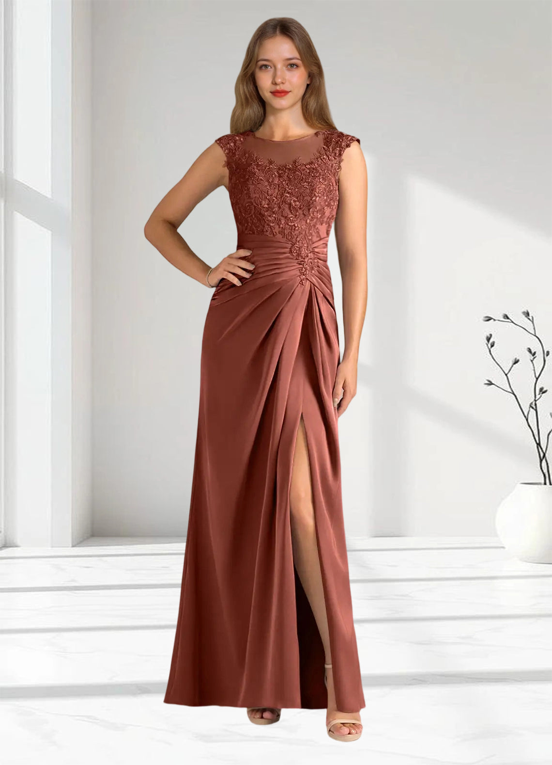 Augday Santa Barbara Sheath Pleated Stretch Satin Dress