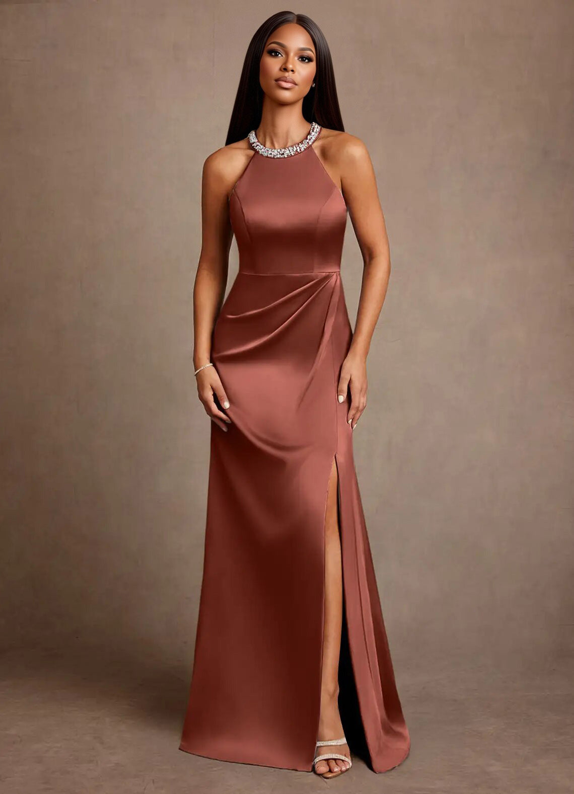 Augday Lawrence A-Line Pleated Stretch Satin Dress