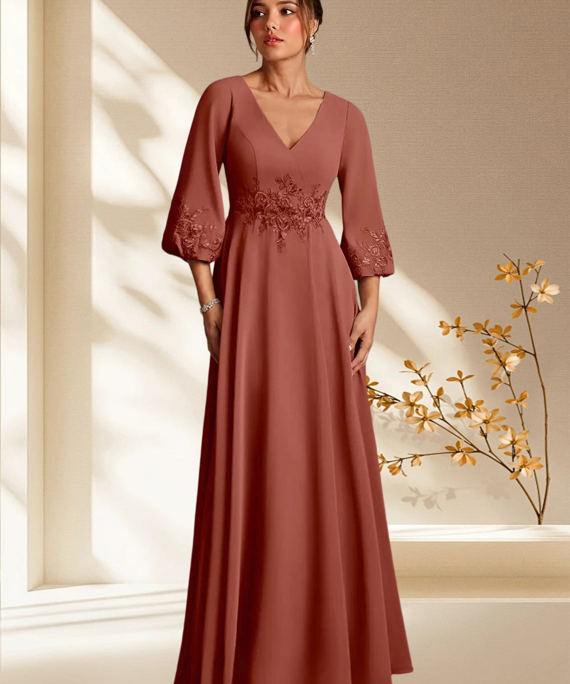 Augday Yorba A-Line Lace Chiffon Dress