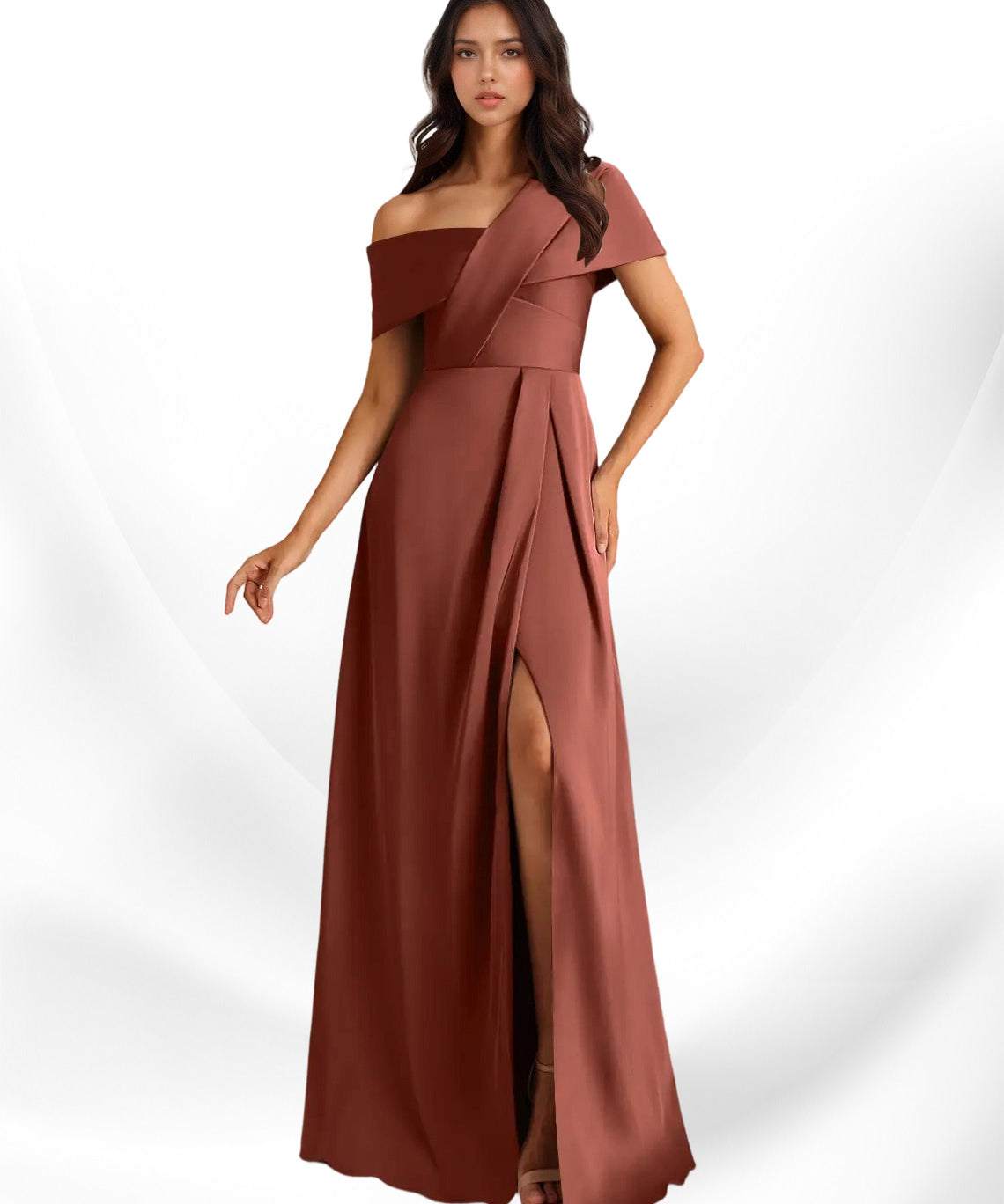 Augday Milton A-Line Pleated Stretch Satin Dress