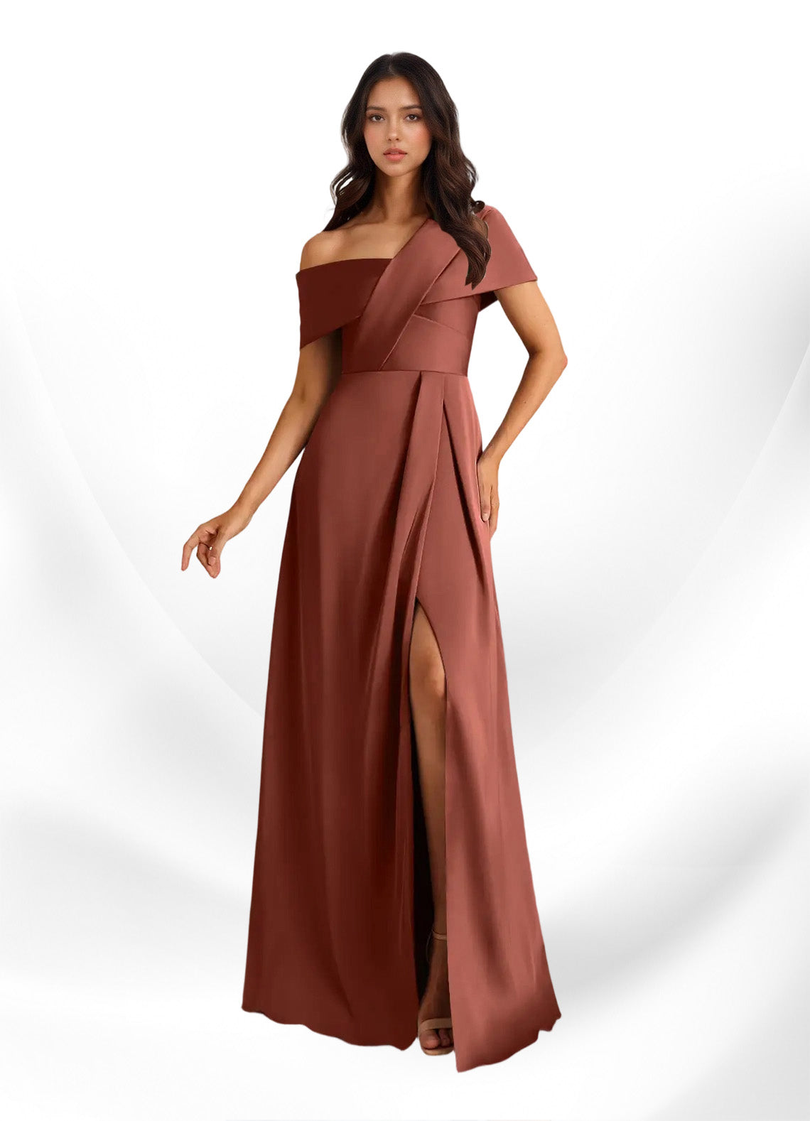 Augday Milton A-Line Pleated Stretch Satin Dress