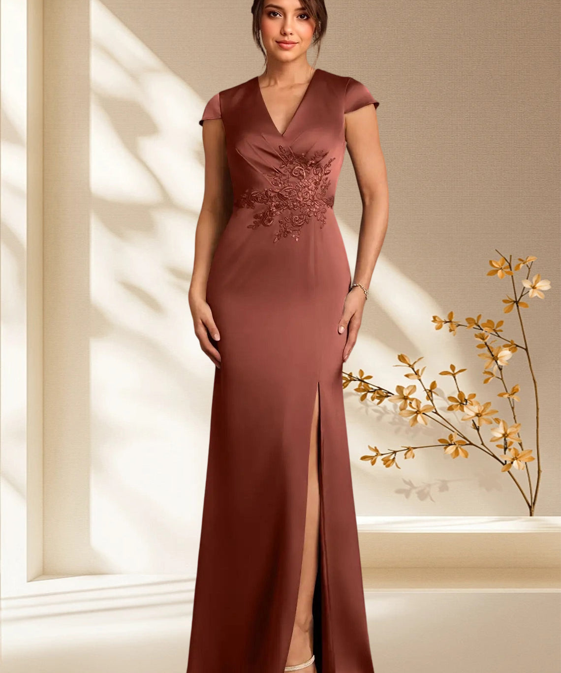 Augday Rilda Sheath Lace Stretch Satin Dress