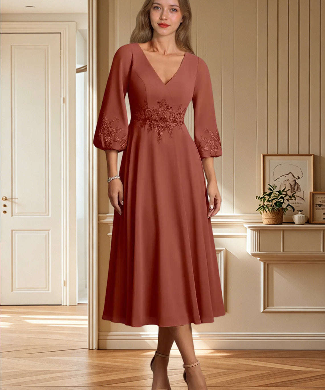 Augday Ana A-Line Lace Chiffon Dress