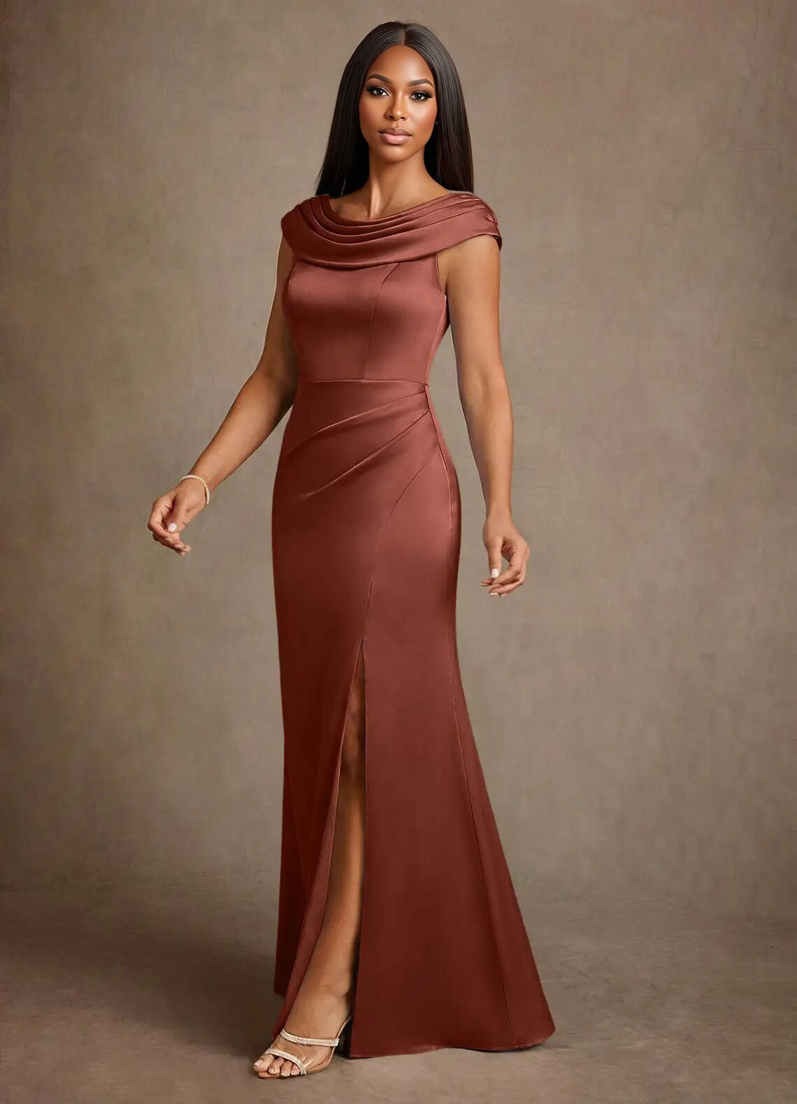 Augday Irvine A-Line Pleated Stretch Satin Dress