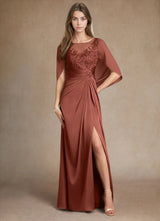 Augday Hera Mother of the Bride Dresses A-Line Lace Stretch Satin Dress