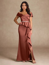Augday Mermaid Off the Shoulder Stretch Satin Dress
